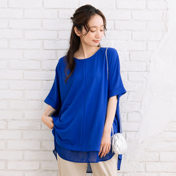 【sabstreet bis】【web限定】【大きいサイズ】 15号(3L) シフォンレイヤードヘムカットソー【アリノマ/Alinoma】 【sabstreet bis】【web限定】【大きいサイズ】 15号(3L) シフォンレイヤードヘムカットソー【アリノマ/Alinoma】