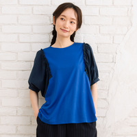 15号(3L) FONTLAB 【COOL】布帛コンビボリュームギャザースリーブカットソー