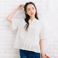 15号・19号(3L・5L) FONTLAB タックジョーゼットドットブラウス