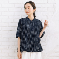 15号・19号(3L・5L) FONTLAB タックジョーゼットドットブラウス