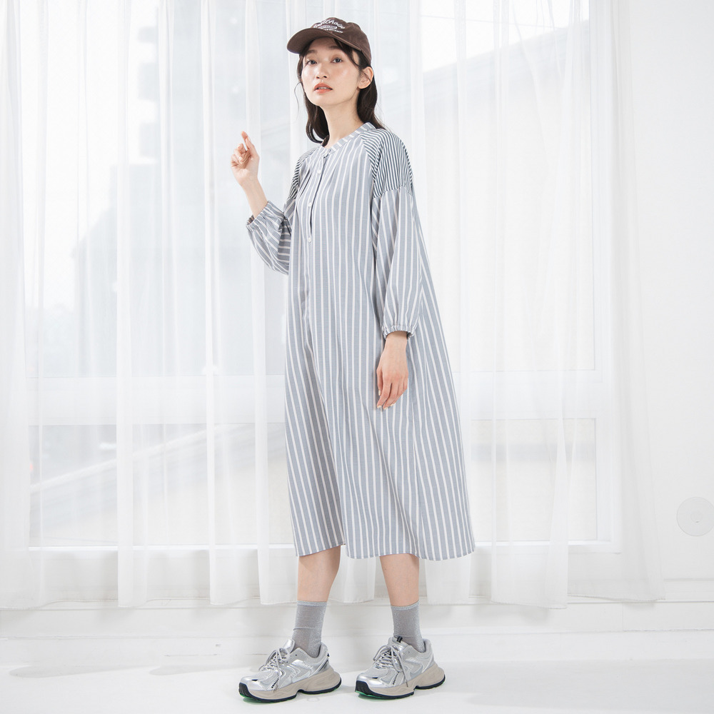 15号(3L) FONTLAB ストライプバンドカラーシャツワンピース