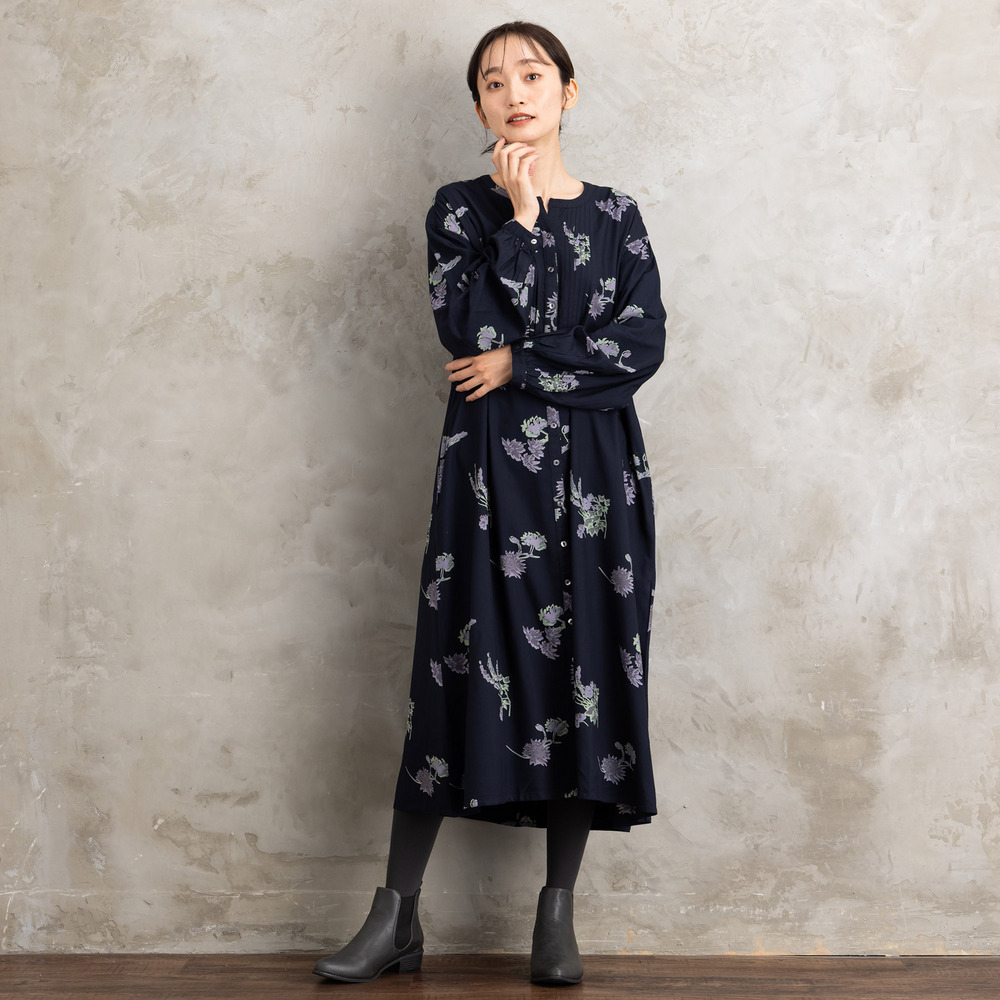 INDESIGN フラワープリントピンタックワンピース14