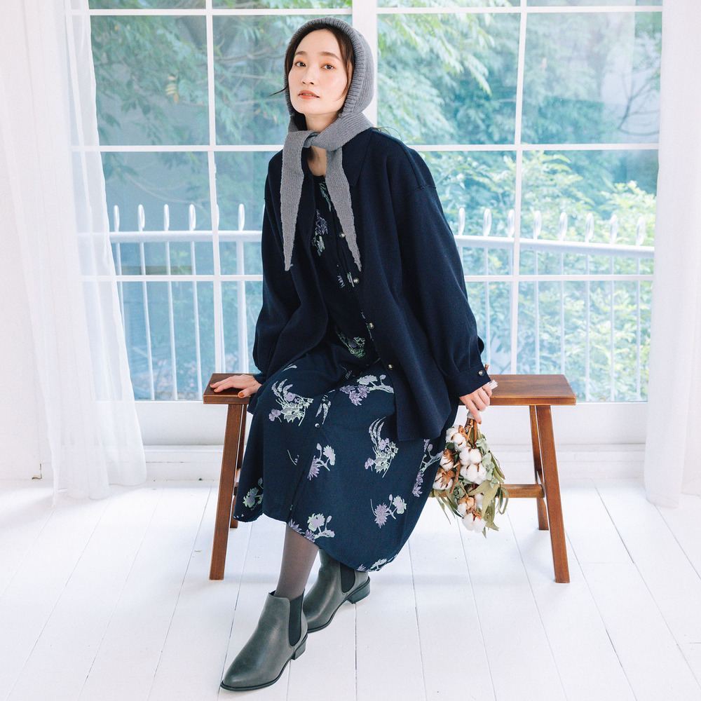 INDESIGN フラワープリントピンタックワンピース2