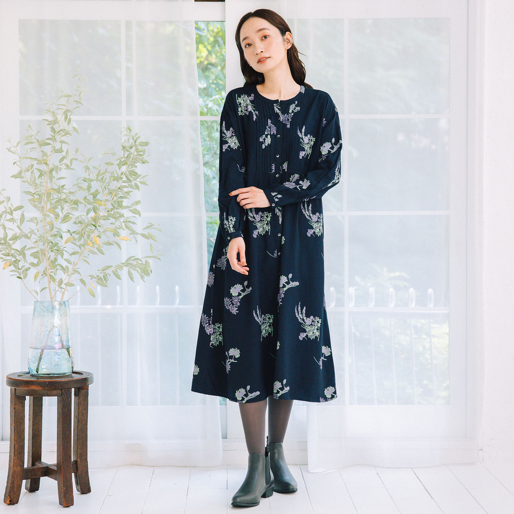 INDESIGN フラワープリントピンタックワンピース8