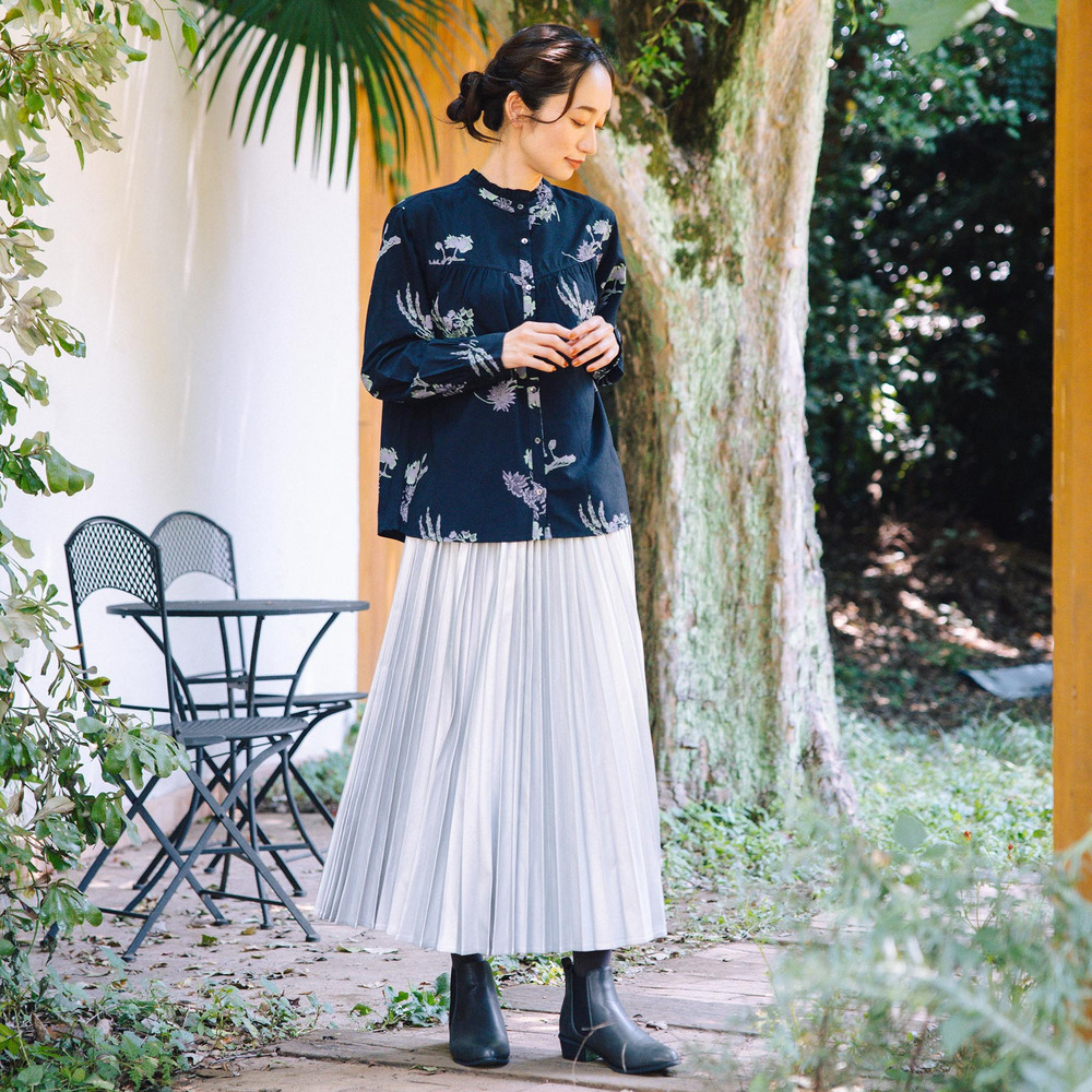 INDESIGN フラワープリントフリルカラーブラウス2