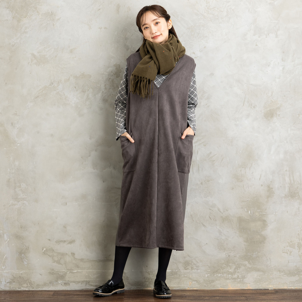 FONTLAB マシュマロスウェードVネックジャンパースカート4