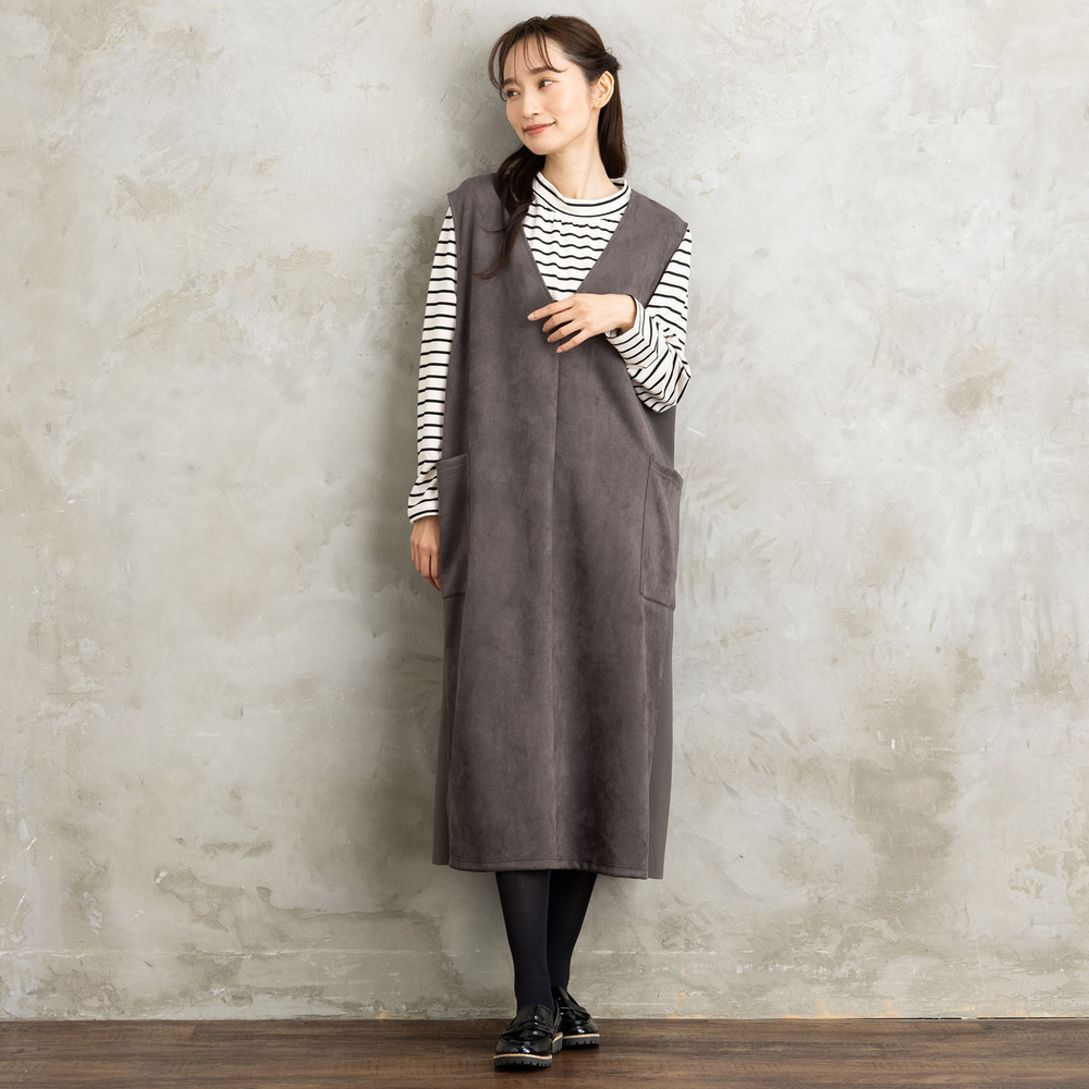 FONTLAB マシュマロスウェードVネックジャンパースカート7