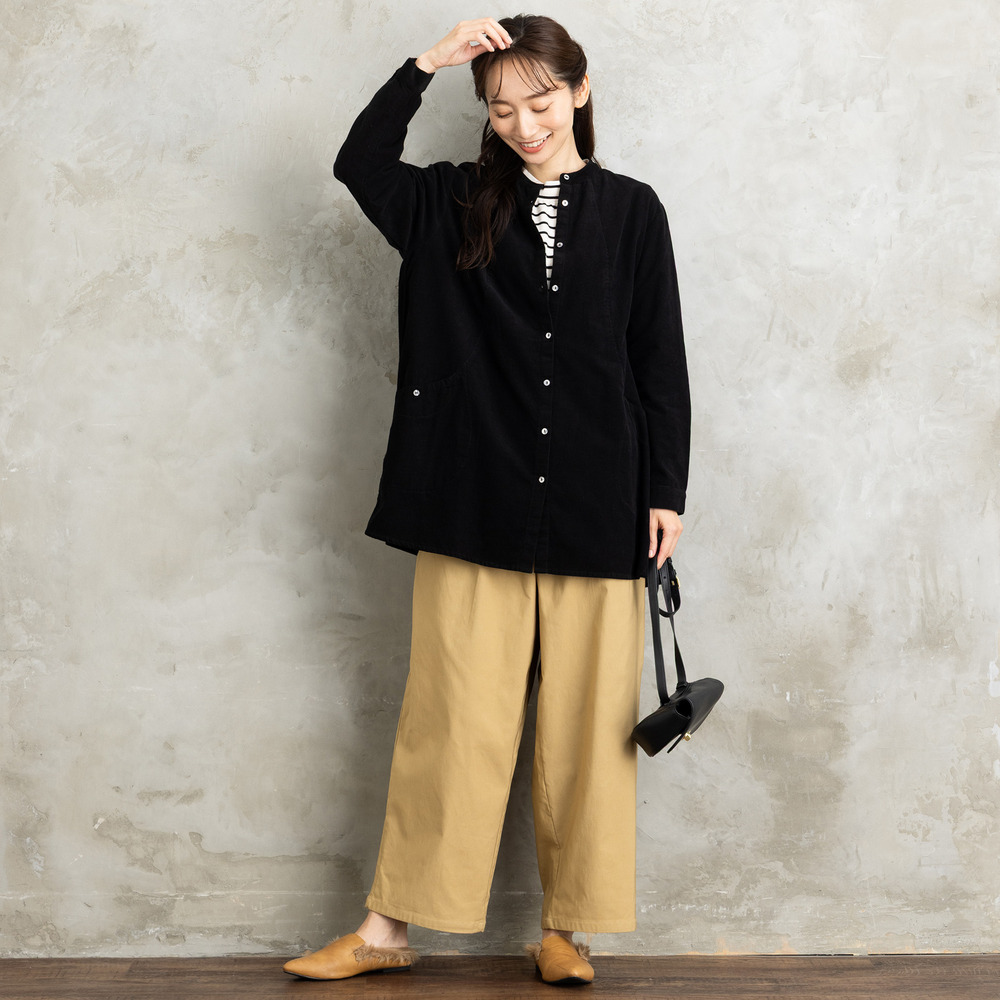 INDESIGN コーデュロイバンドカラーシャツ5