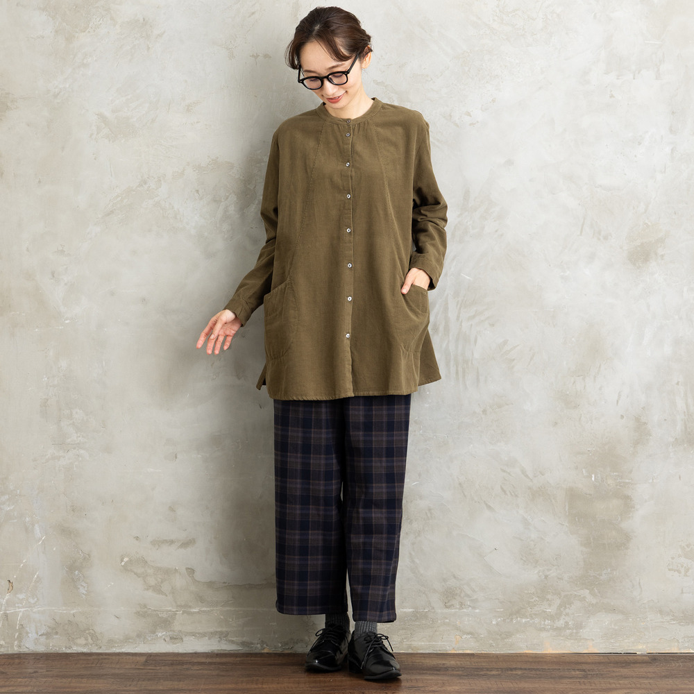 INDESIGN コーデュロイバンドカラーシャツ6