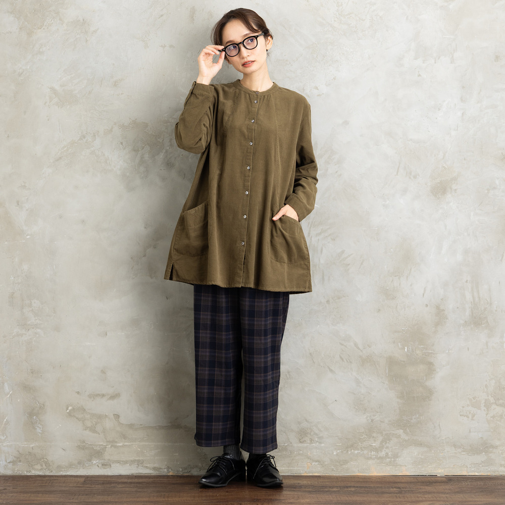 INDESIGN コーデュロイバンドカラーシャツ7