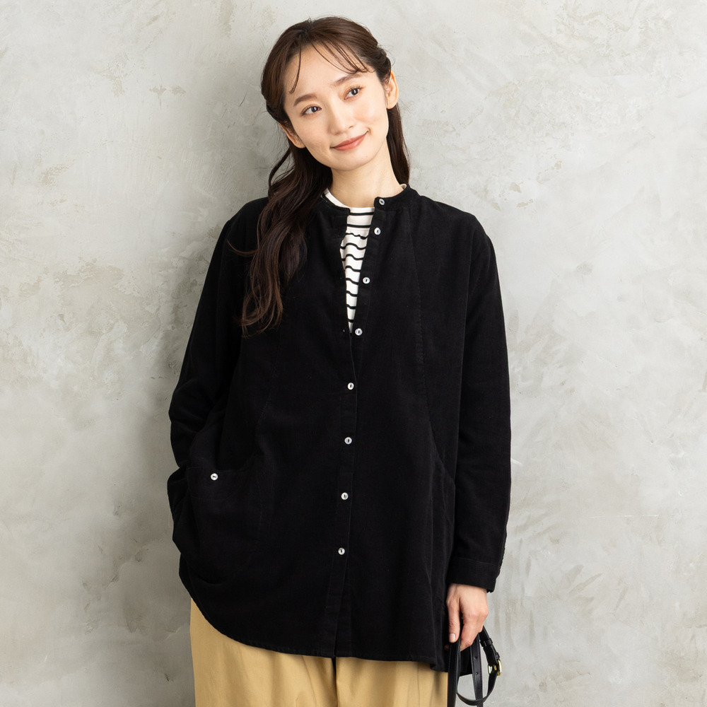 INDESIGN コーデュロイバンドカラーシャツ1