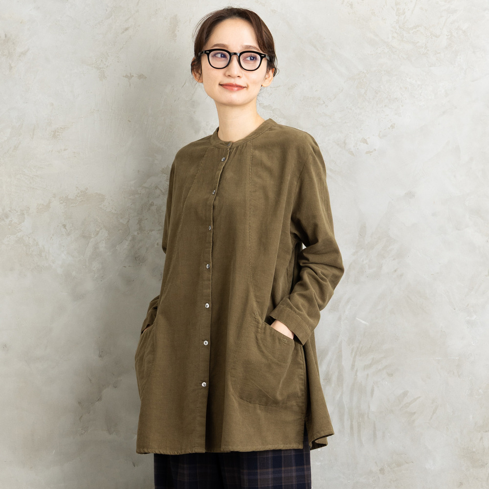 INDESIGN コーデュロイバンドカラーシャツ1