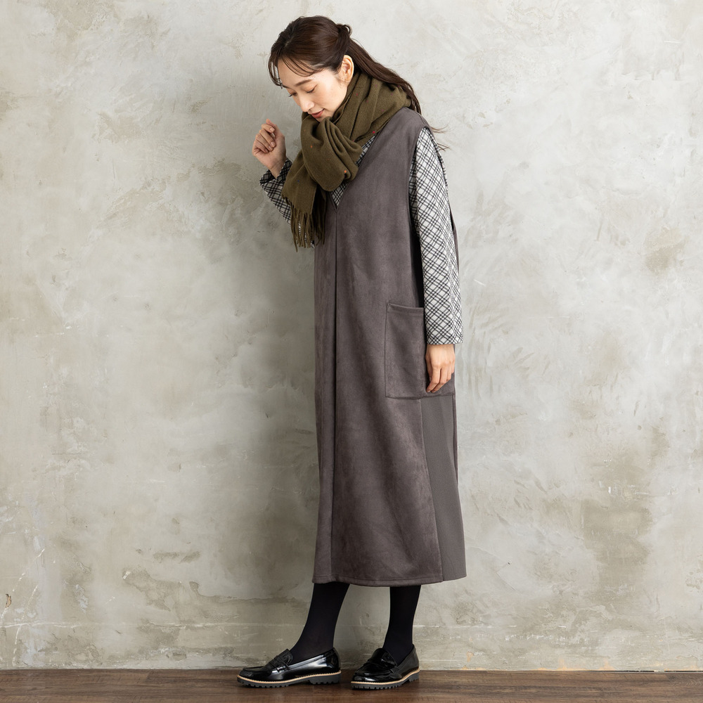 21号(6L～) FONTLAB マシュマロスウェードVネックジャンパースカート