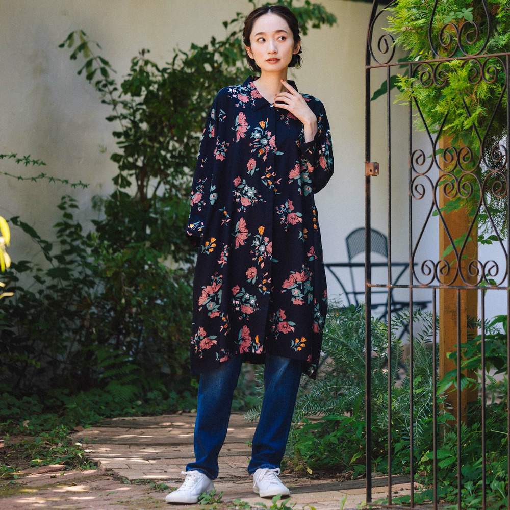 21号(6L~) INDESIGN フラワーブーケプリントシャツチュニック2