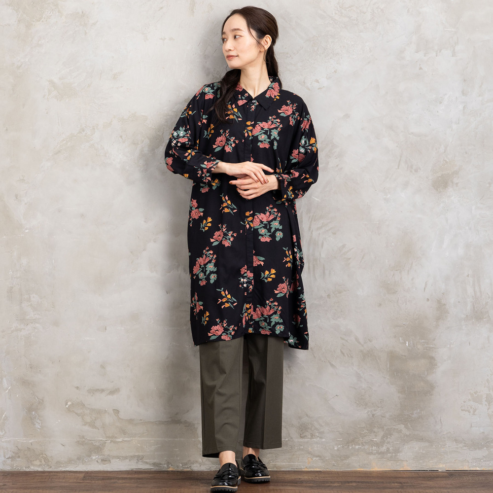21号(6L~) INDESIGN フラワーブーケプリントシャツチュニック6