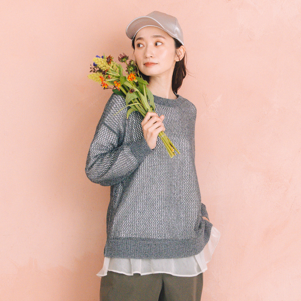 21号(6L～) FONTLAB メッシュニット×シフォンヘムインナーアンサンブル