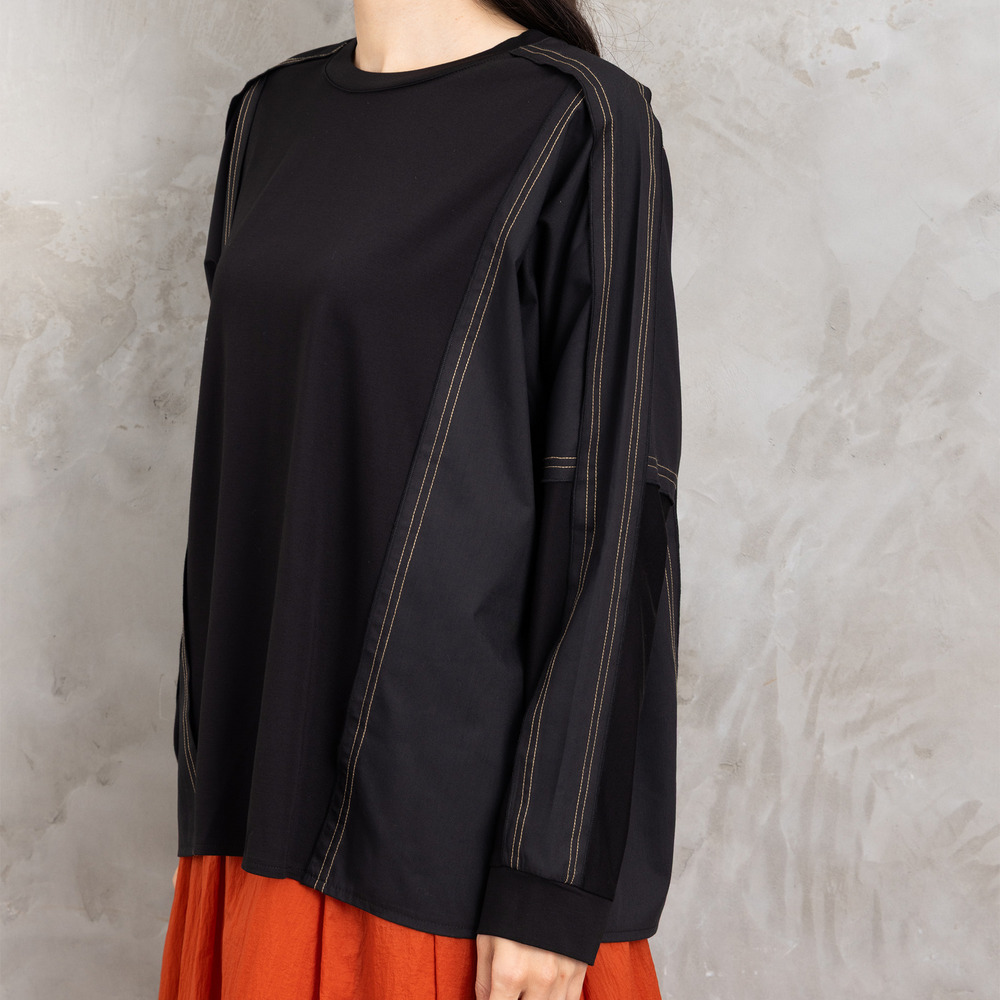 21号(6L~) FONTLAB 布帛コンビ配色ステッチカットソー6