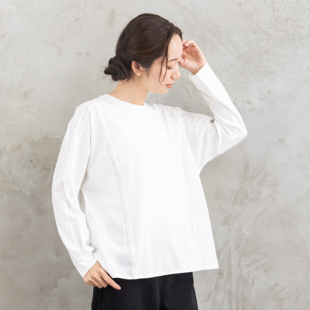 21号(6L~) FONTLAB 布帛コンビ配色ステッチカットソー1