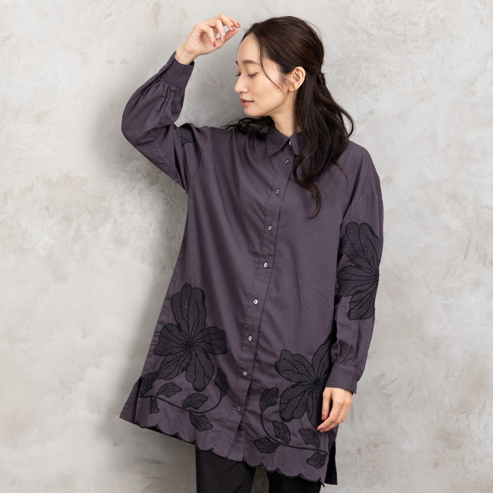 21号(6L~) INDESIGN フラワーエンブロイダリーシャツチュニック1