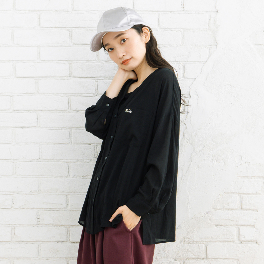 21号(6L~) FONTLAB 気流染めワンポイントロゴゆるシャツ1