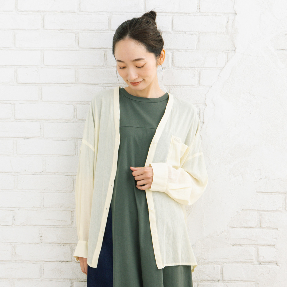 21号(6L~) FONTLAB 気流染めワンポイントロゴゆるシャツ1