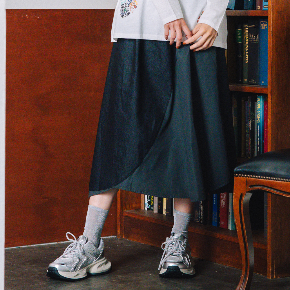 21号(6L～) FONTLAB ライトデニムドッキングバルーンスカート