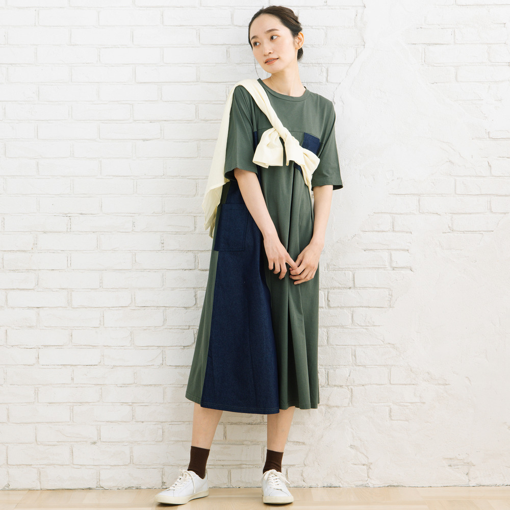 21号(6L~) FONTLAB ライトデニムドッキングワンピース1