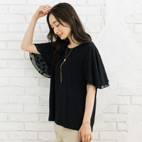 21号(6L～) FONTLAB スタージャカードシフォンスリーブカットソー