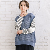 FONTLAB メッシュニットベスト×ボーダーカットソーアンサンブル