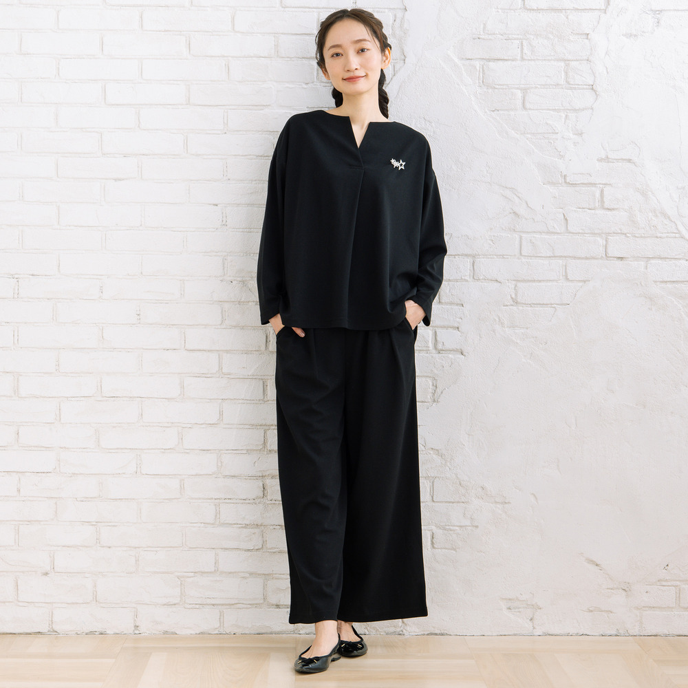 FONTLAB キーネックカットソー×ワイドタックパンツセットアップ9