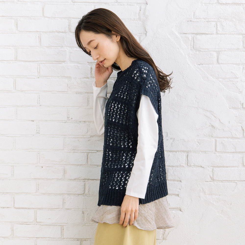 FONTLAB テープヤーンニットベスト×チェックフリルヘムインナーアンサンブル16