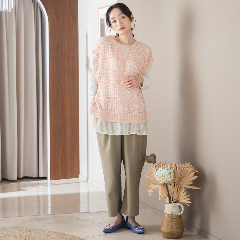 FONTLAB テープヤーンニットベスト×チェックフリルヘムインナーアンサンブル2