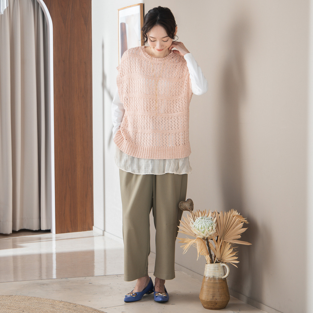 FONTLAB テープヤーンニットベスト×チェックフリルヘムインナーアンサンブル3