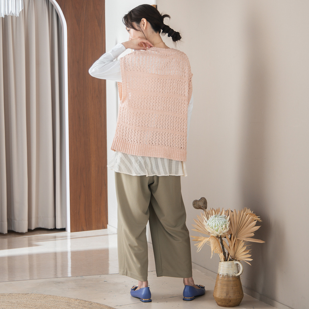 FONTLAB テープヤーンニットベスト×チェックフリルヘムインナーアンサンブル5