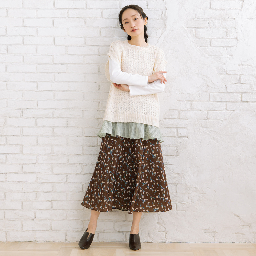 FONTLAB テープヤーンニットベスト×チェックフリルヘムインナーアンサンブル8