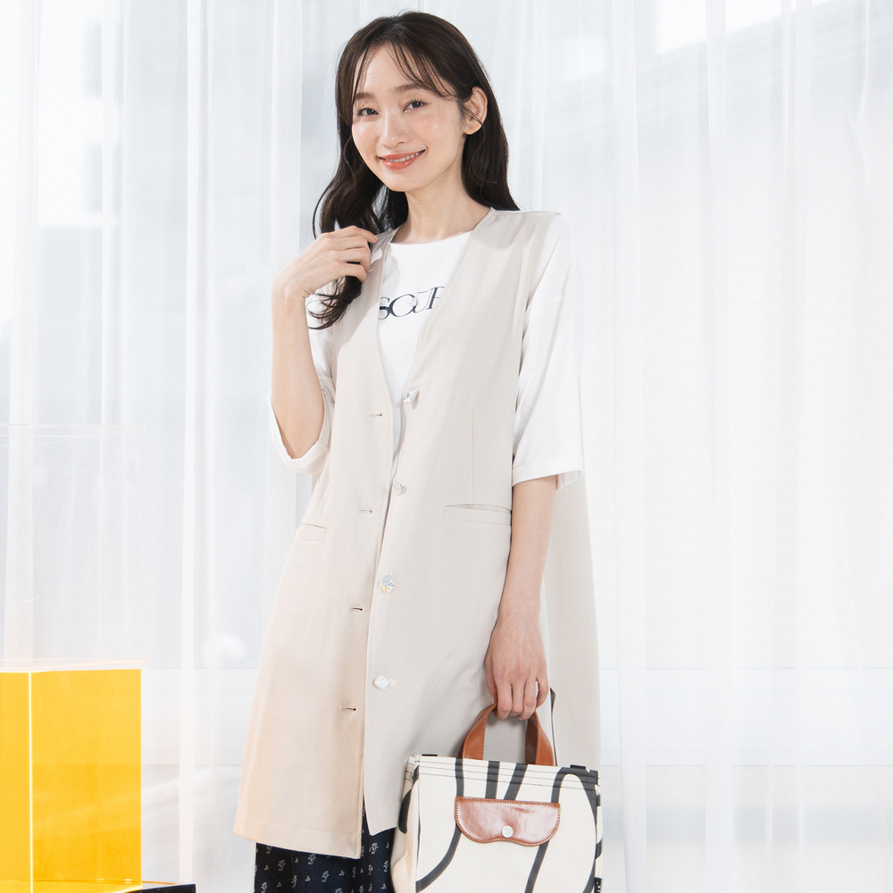 FONTLAB ナチュラルストレッチノーカラーロングジレ