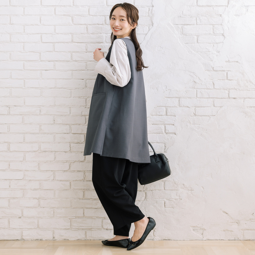 FONTLAB ナチュラルストレッチノーカラーロングジレ10