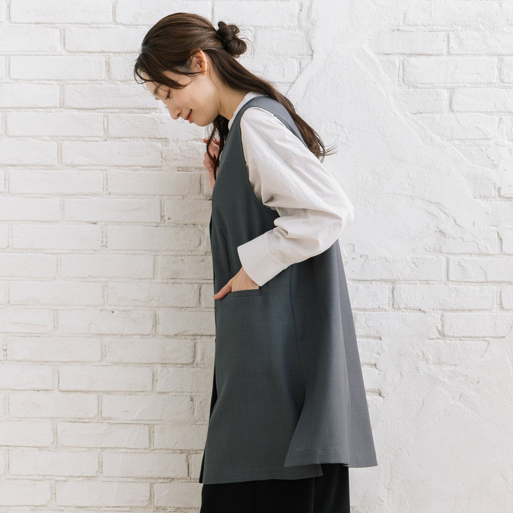 FONTLAB ナチュラルストレッチノーカラーロングジレ12