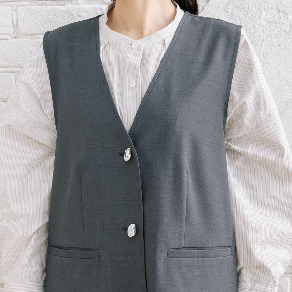 FONTLAB ナチュラルストレッチノーカラーロングジレ14