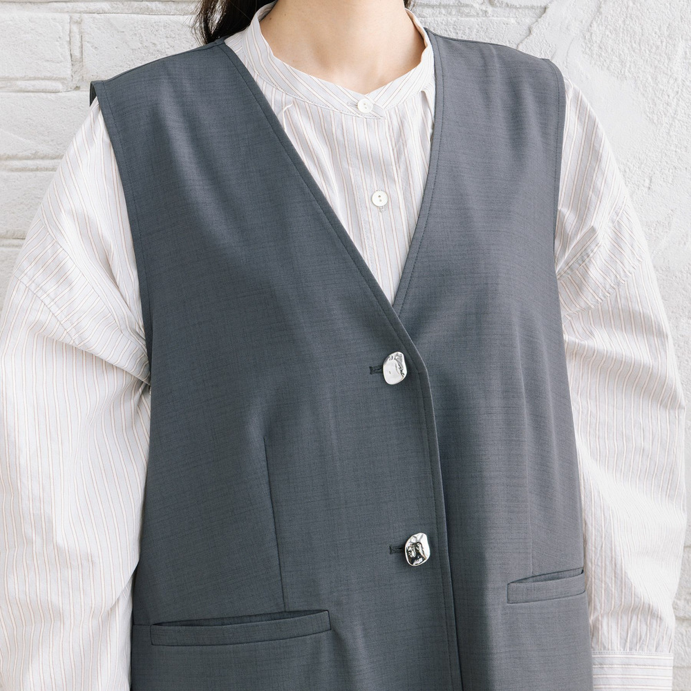 FONTLAB ナチュラルストレッチノーカラーロングジレ15