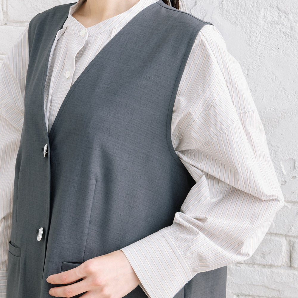 FONTLAB ナチュラルストレッチノーカラーロングジレ17