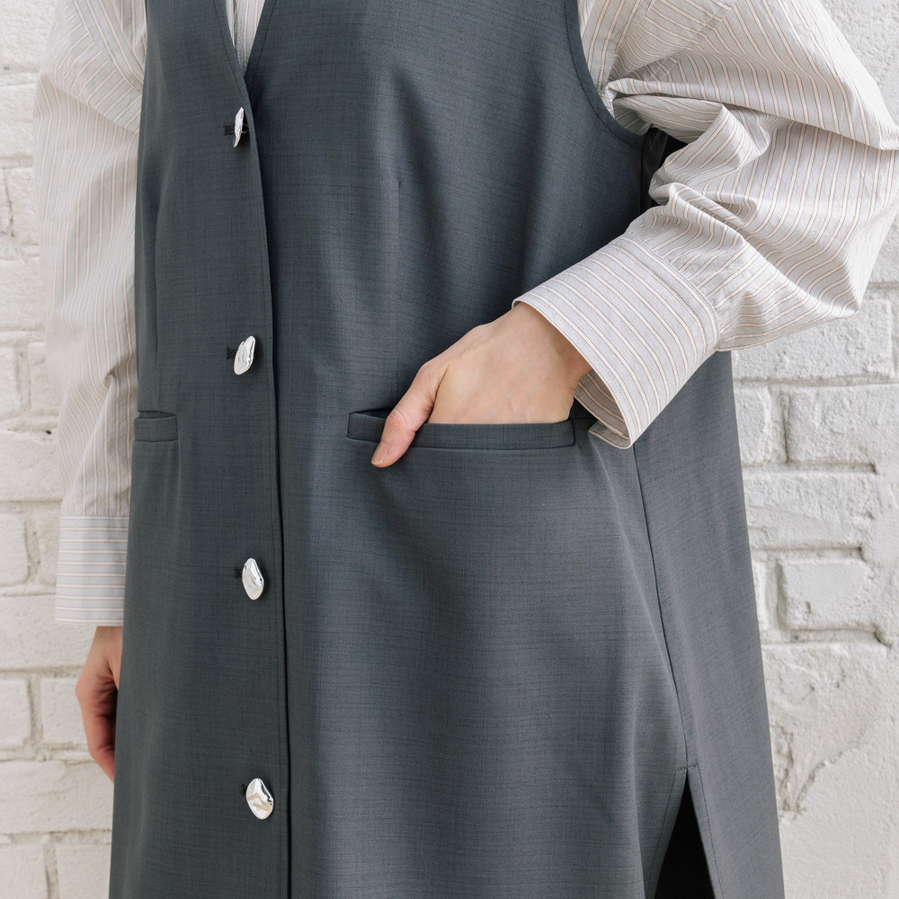 FONTLAB ナチュラルストレッチノーカラーロングジレ18