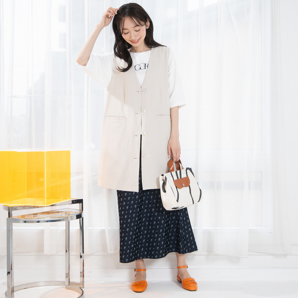 FONTLAB ナチュラルストレッチノーカラーロングジレ2