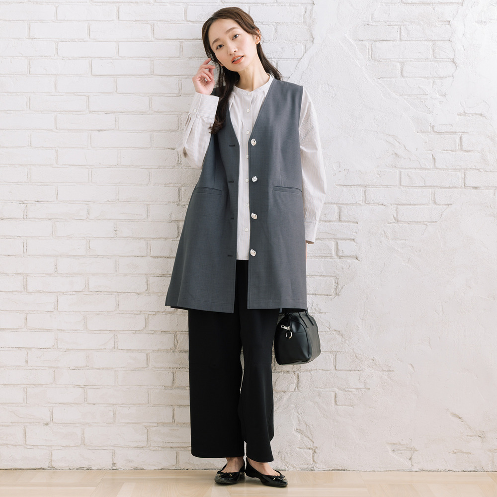 FONTLAB ナチュラルストレッチノーカラーロングジレ9