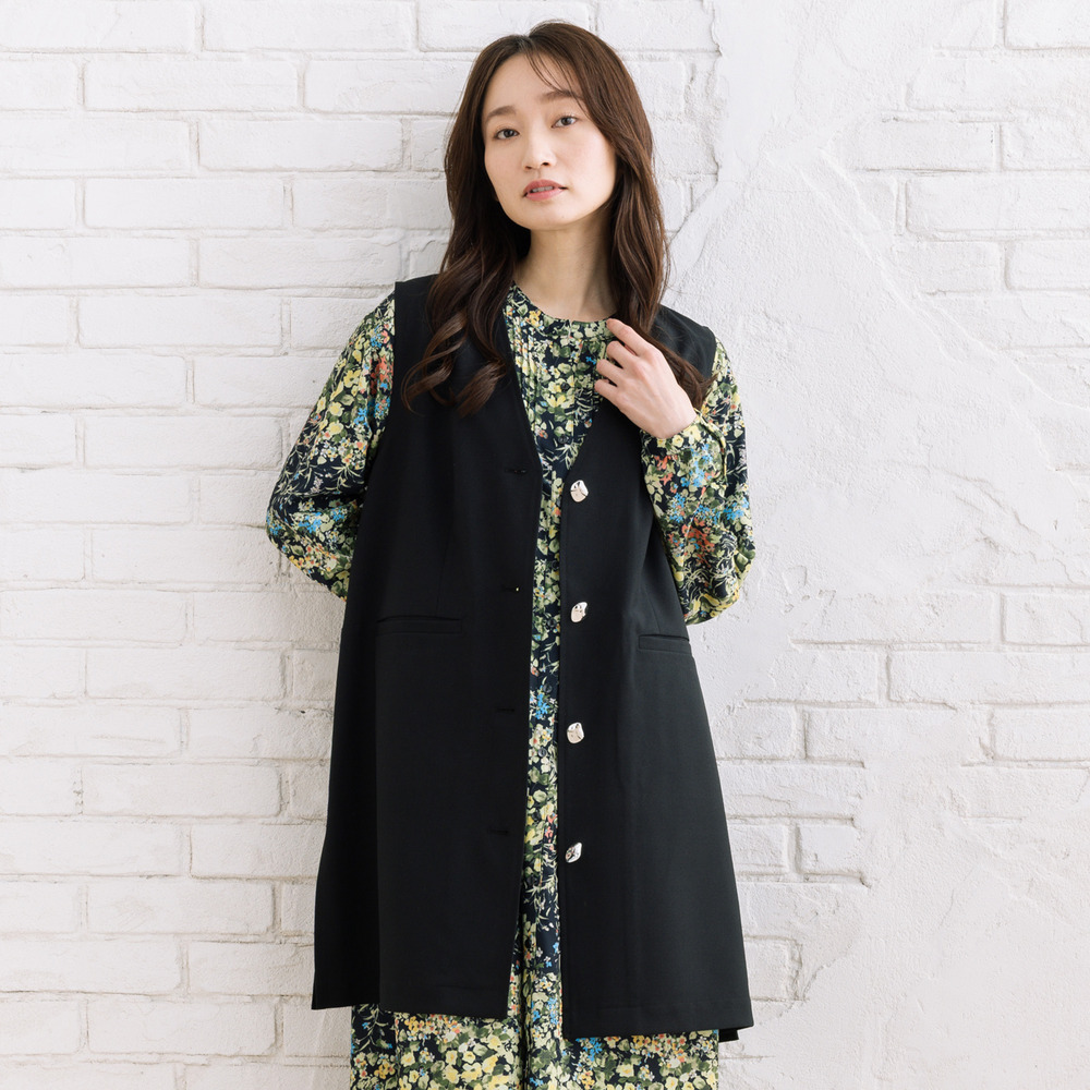 FONTLAB ナチュラルストレッチノーカラーロングジレ1