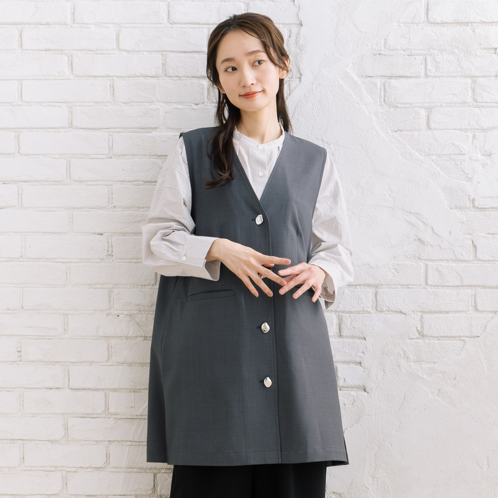 FONTLAB ナチュラルストレッチノーカラーロングジレ1