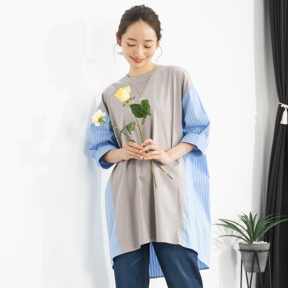 FONTLAB ストライプコンビシルケットチュニック