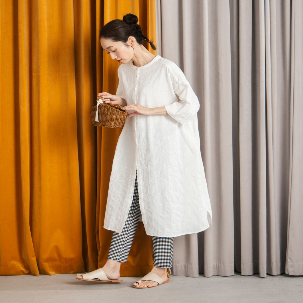 21号(6L～) INDESIGN ドビーストライプシャツワンピース【予約販売限定】