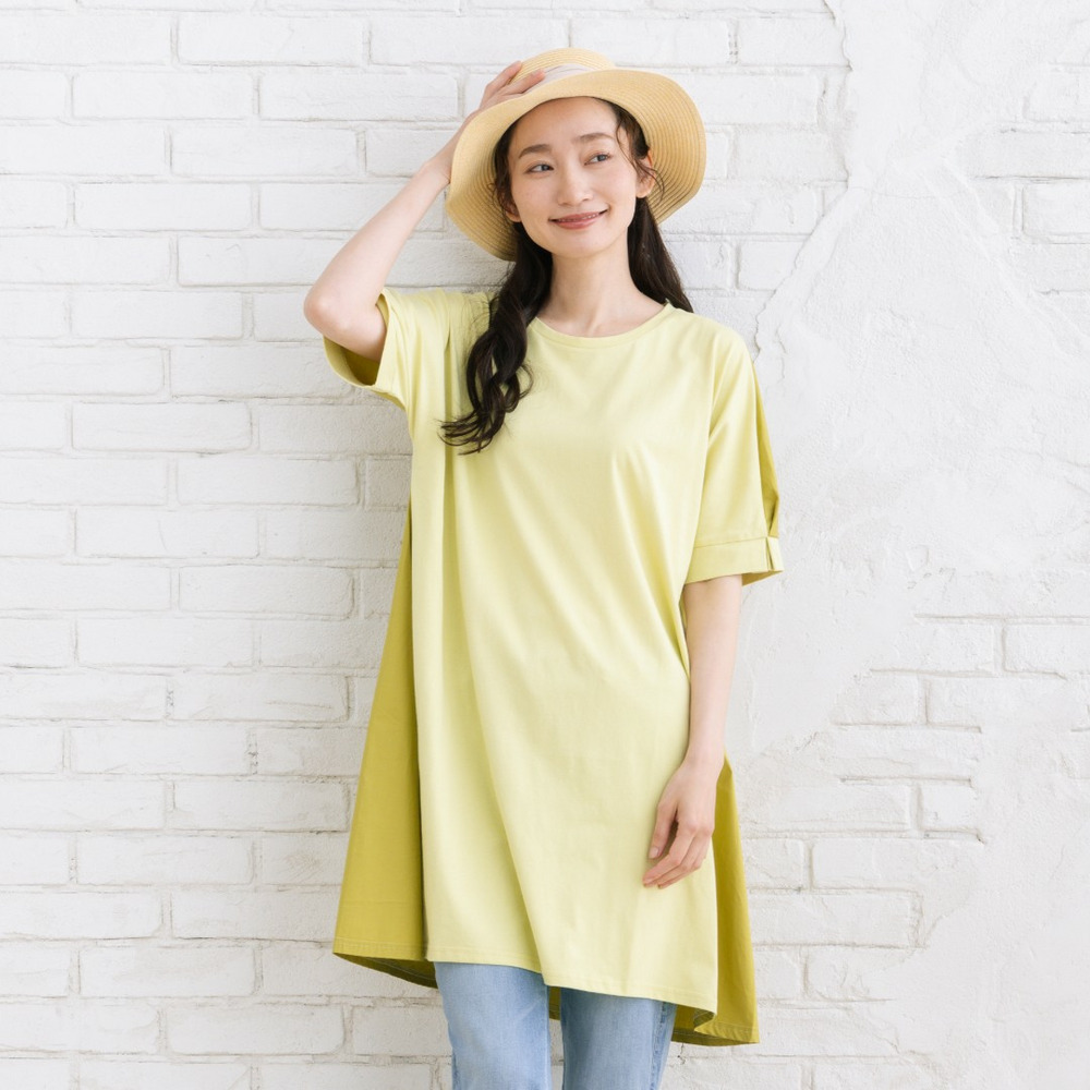 FONTLAB 【COOL・抗菌・消臭】布帛コンビシルケットスリットチュニック