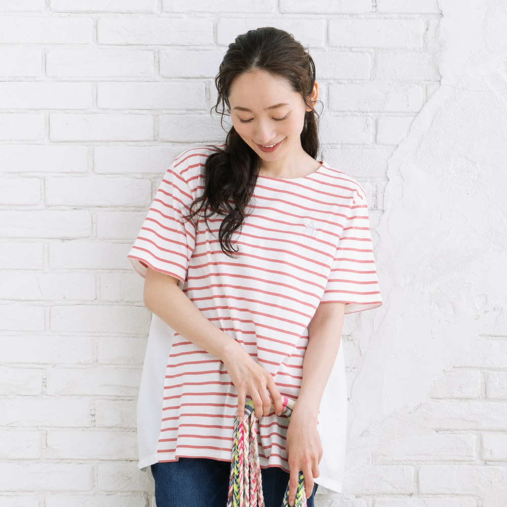 21号(6L～) FONTLAB スター刺繍布帛コンビボーダーカットソー【予約販売限定】